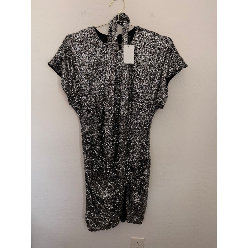 Area Stars Tia Party Cocktail Silver Sequin Mini Dress Womens Large NWT